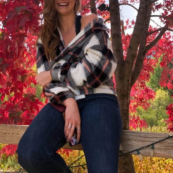 White black oversized plaid jacket shacket - Picture 6 of 8